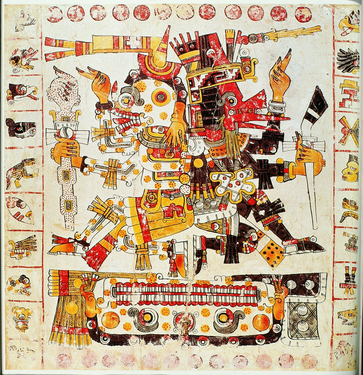 Facsimile kopie van een pagina van het Borgia-codex die de goden van Dood en Leven naast elkaar afbeeldt door Mixtec