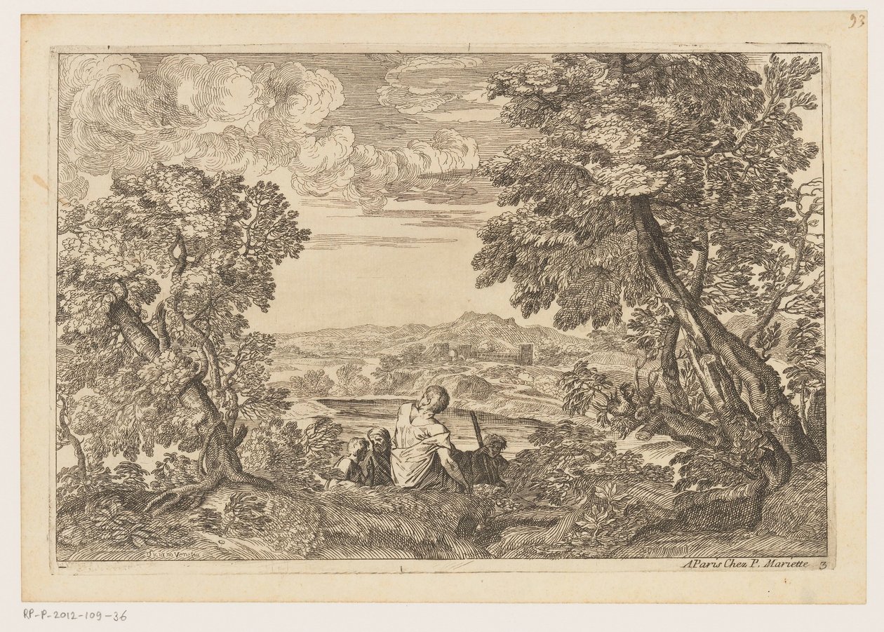 Landschap met vier rustende mannen door Moise Jean Baptiste Fouard