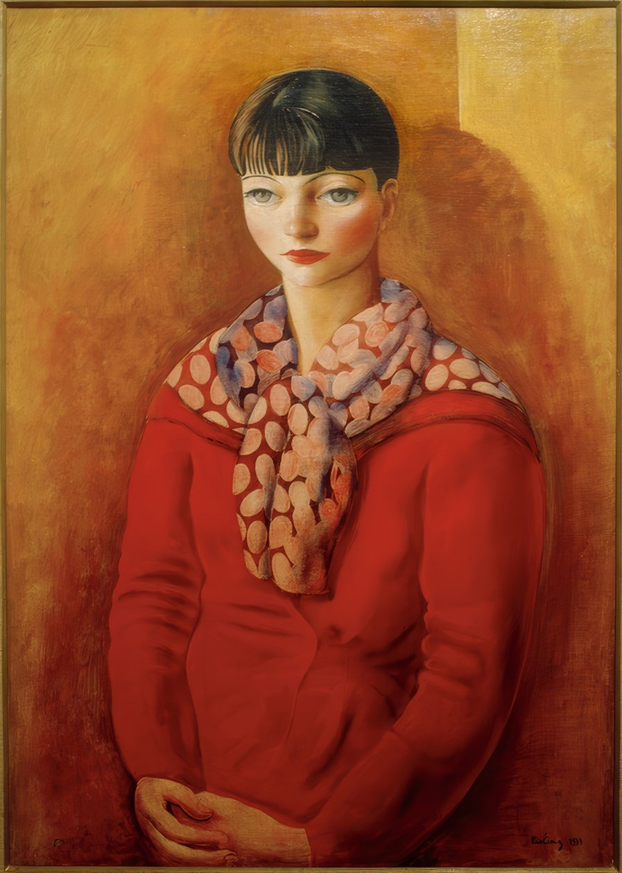 Kiki de Montparnasse in een rode jurk door Moise Kisling