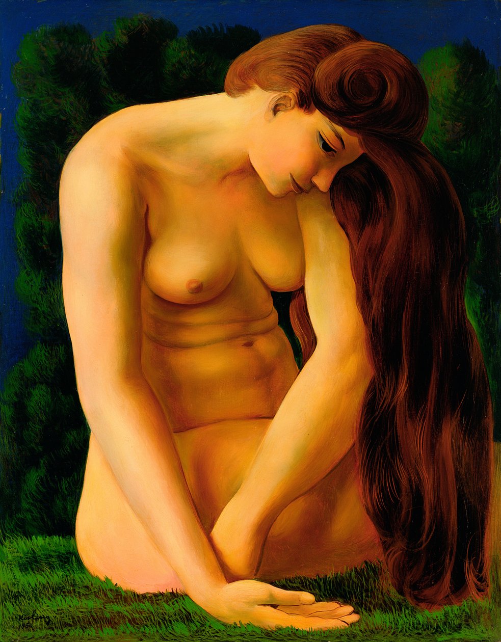 Naakt zittend op het gras door Moise Kisling