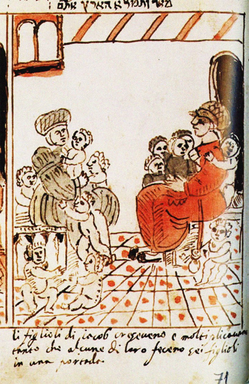 De vermenigvuldiging van de Israëlieten in Egypte. De Codex Choumach Beeld Pentateuch van Mozes dal C door Moise del Castellazzo