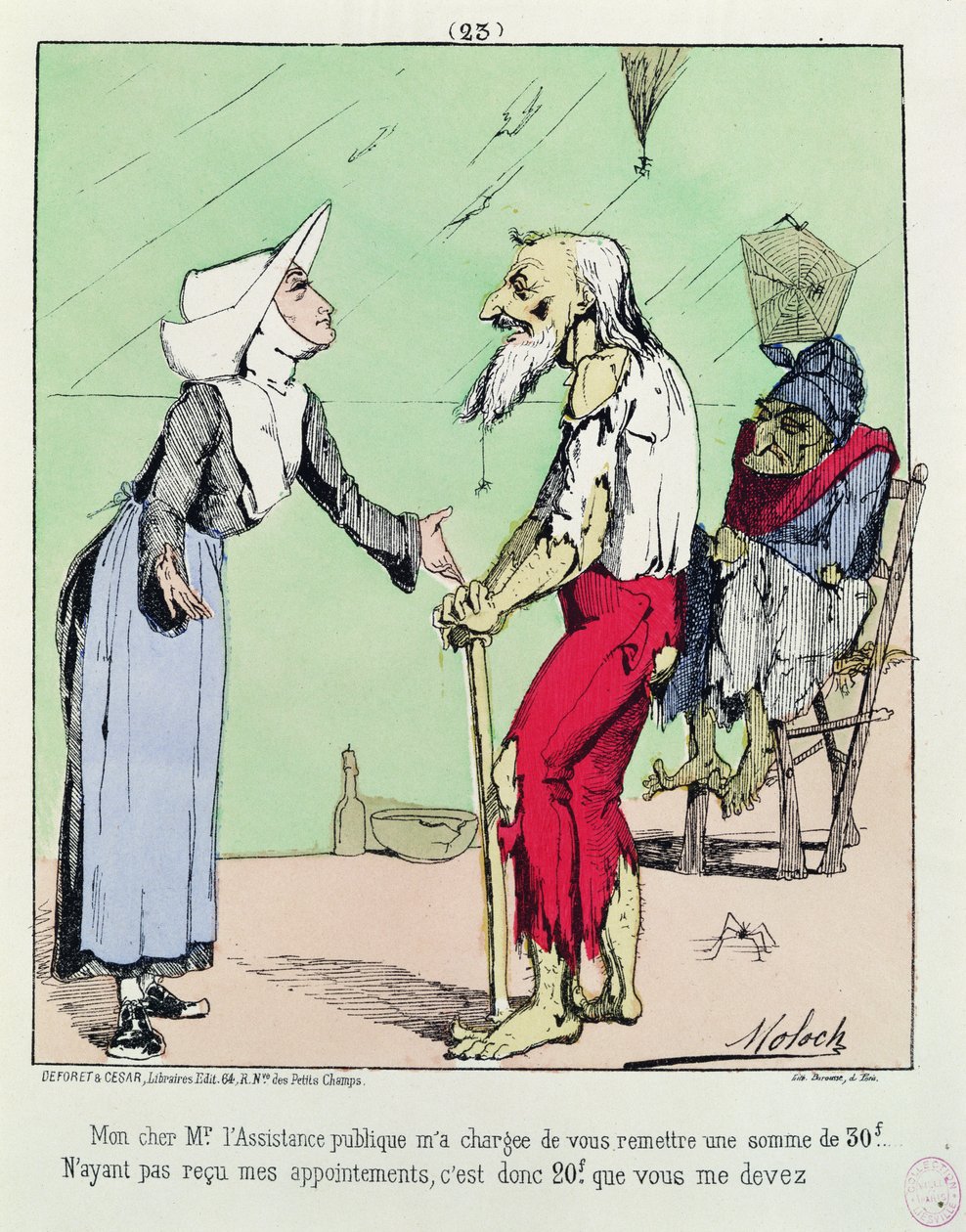 Cartoon die de Assistance Publique bekritiseert tijdens de Commune, 1871 door Moloch