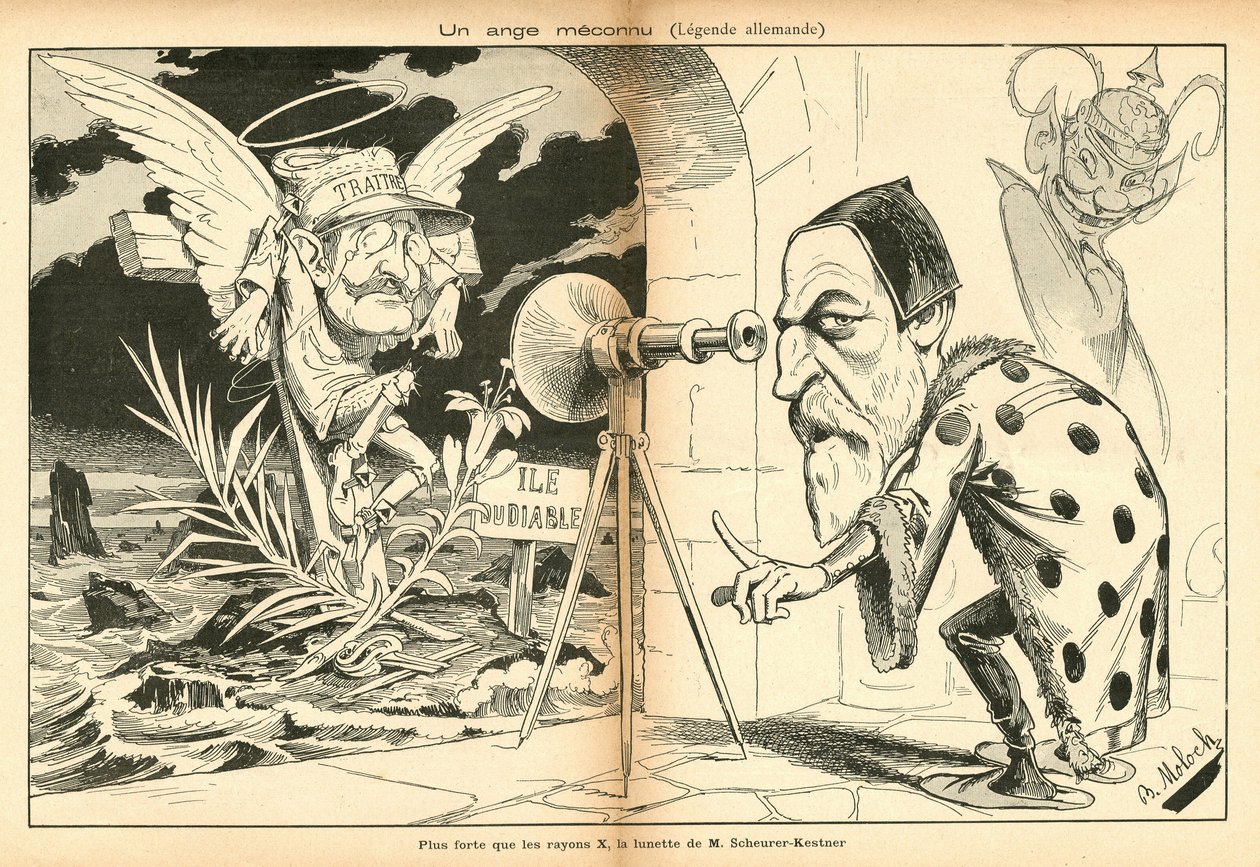 Het beeld voor lachen, nummer 4, circa 1897 - Dreyfus affaire, Duivelseiland - Dreyfus Alfred, Scherer-Kestner Auguste door Moloch