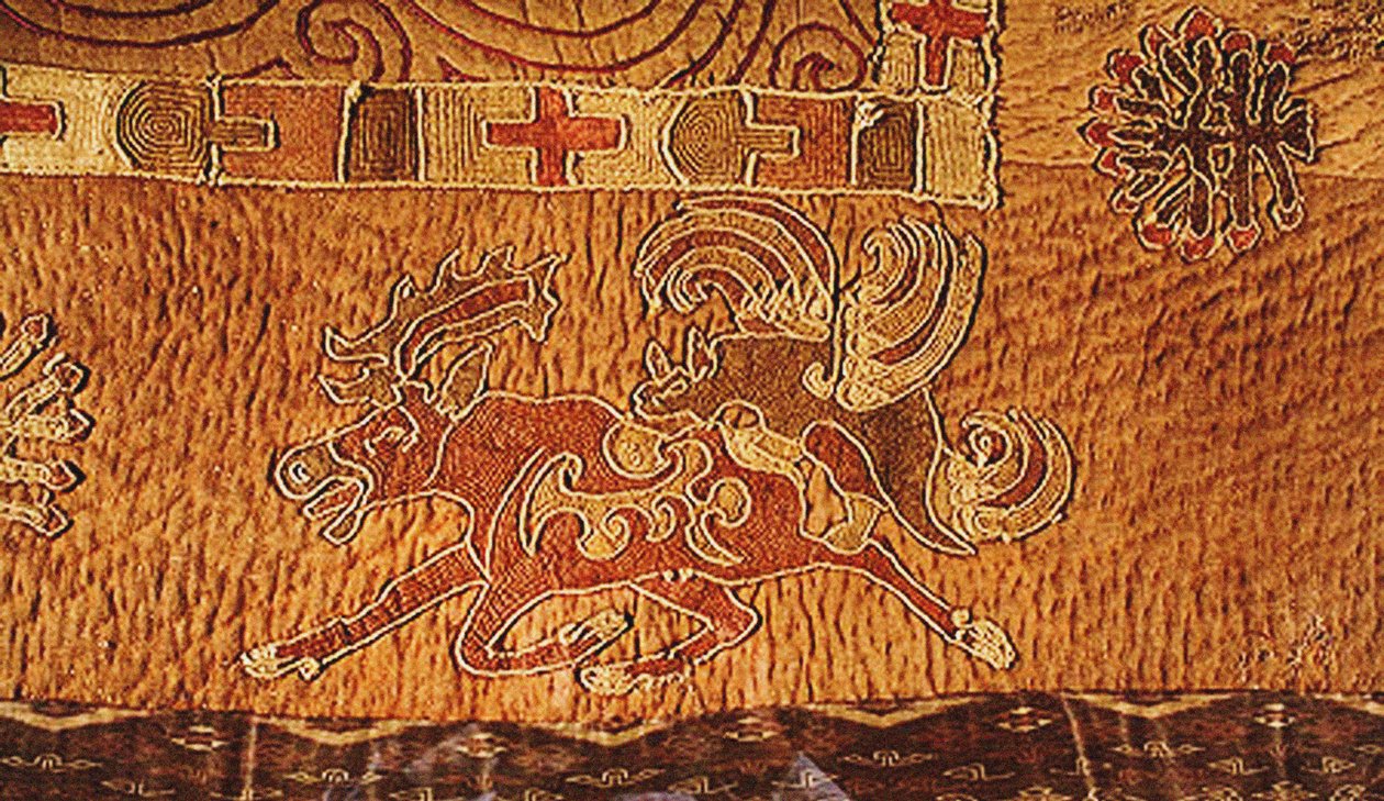 Detail van een tapijt, Noin Ula, Xiongnu-tijdperk door Mongolian School