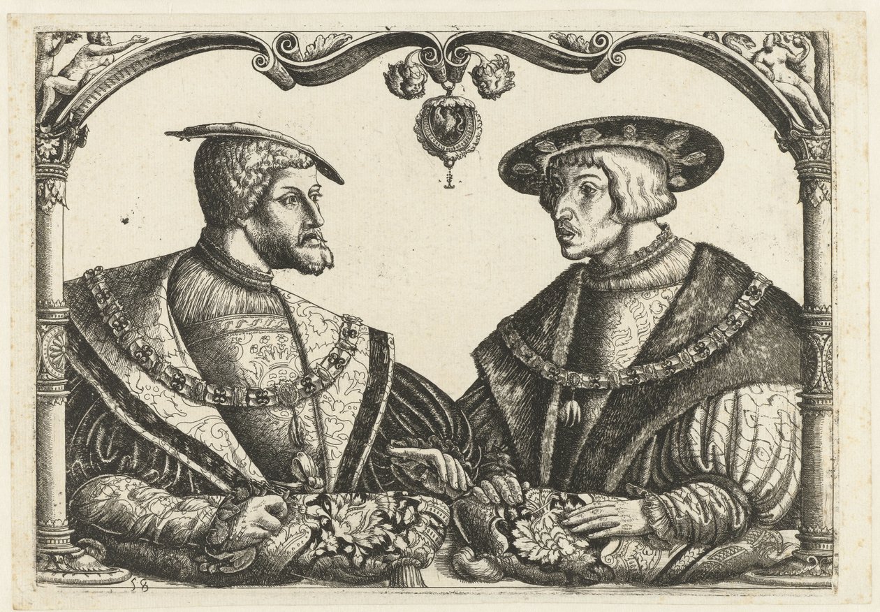 Karel V en Ferdinand I door Monogrammist CB met boom (attributed to)