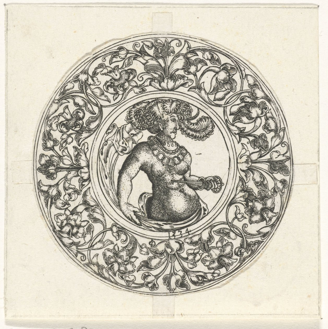 Rond blad met Lucretia door Monogrammist CG (Duitsland)