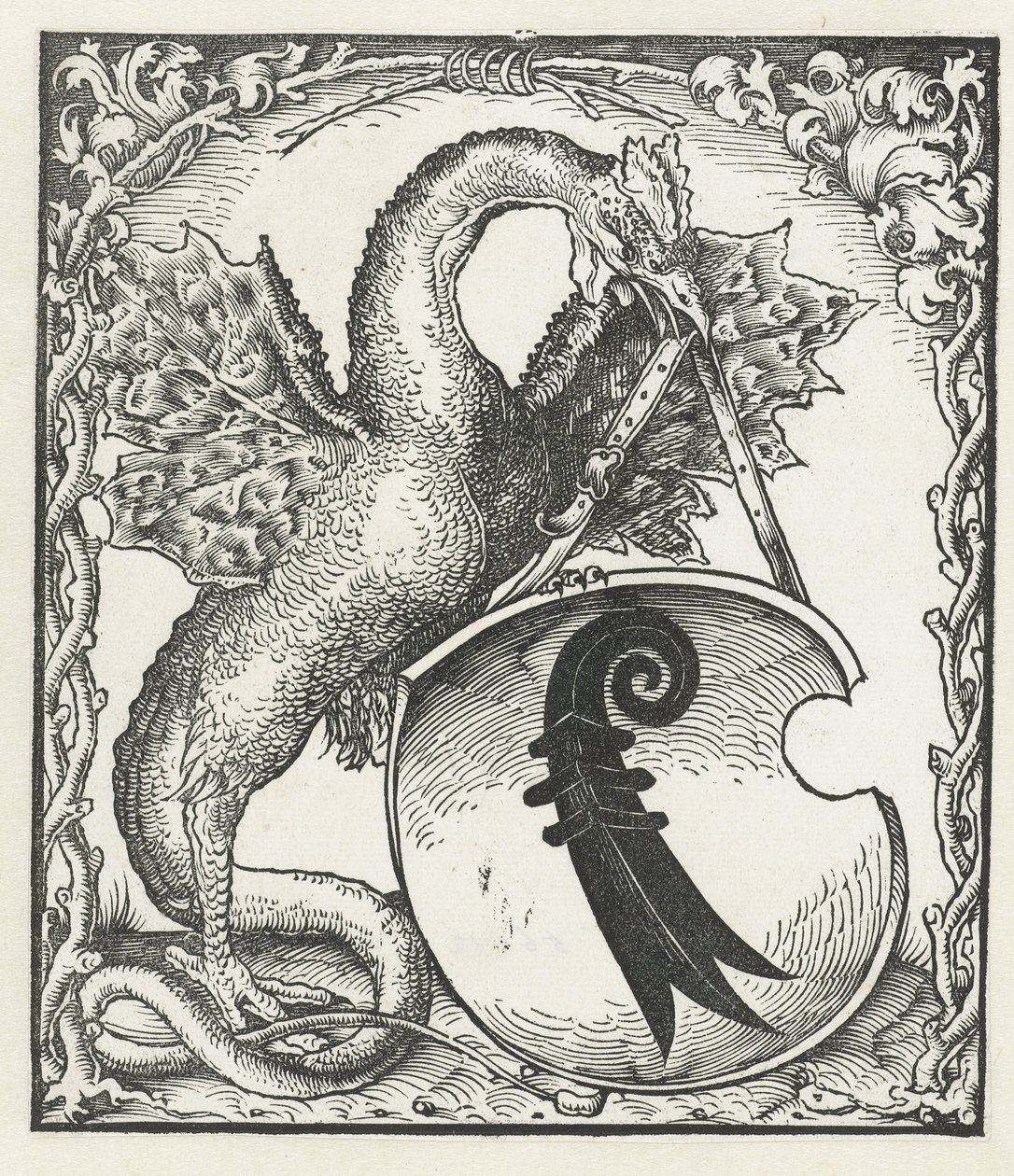 Draak met het wapen van Basel door Monogrammist DS (graveur) (attributed to)