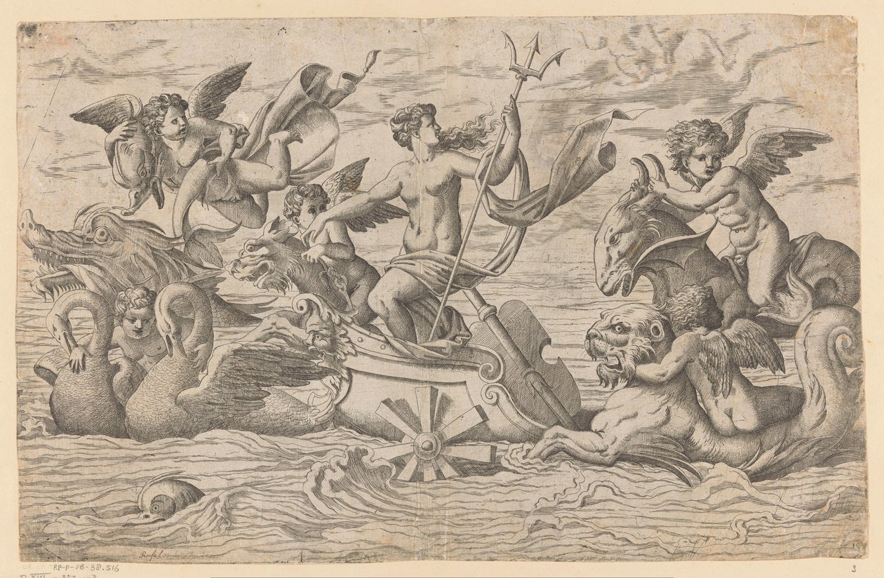Venus op een strijdwagen door twee zwanen voortgetrokken door Monogrammist IQV