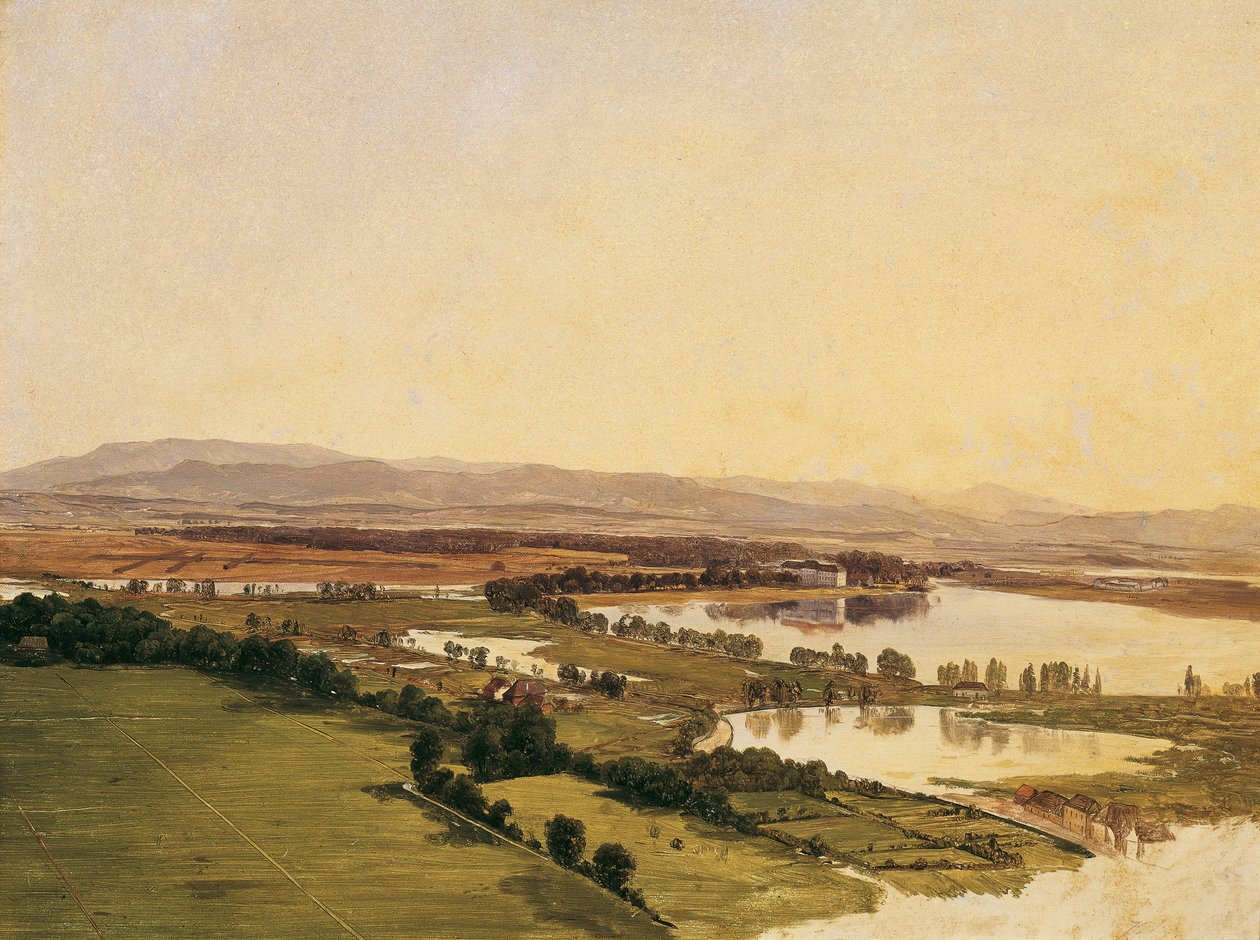 Landschap met kasteel Inzersdorf (tegen de Anninger) door Monogrammist J.P.