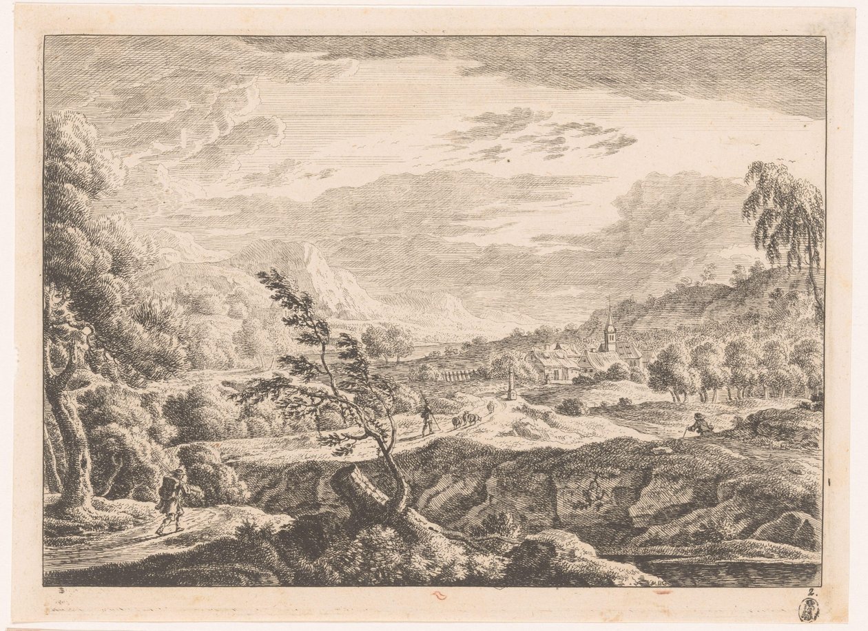 Landschap met dorpje door Monogrammist MEG