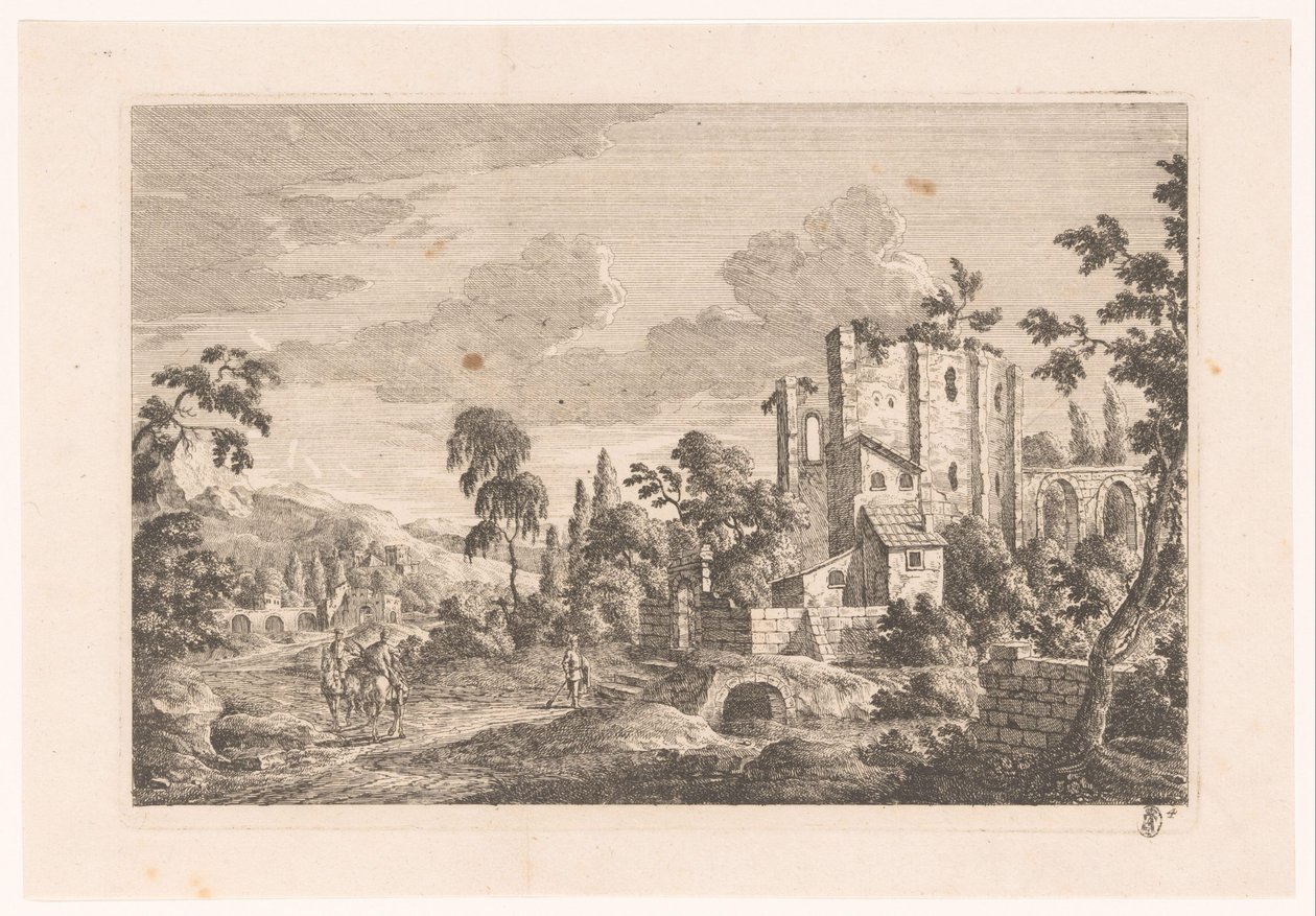 Landschap met ruïne door Monogrammist MEG