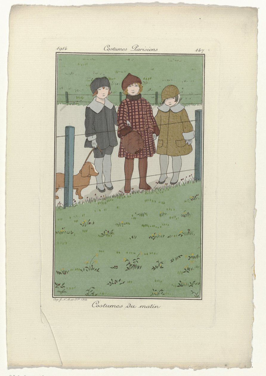 Journal des Dames et des Modes, Costumes Parisiens, 1914, No. 147: Costumes du matin door Monogrammist MFN