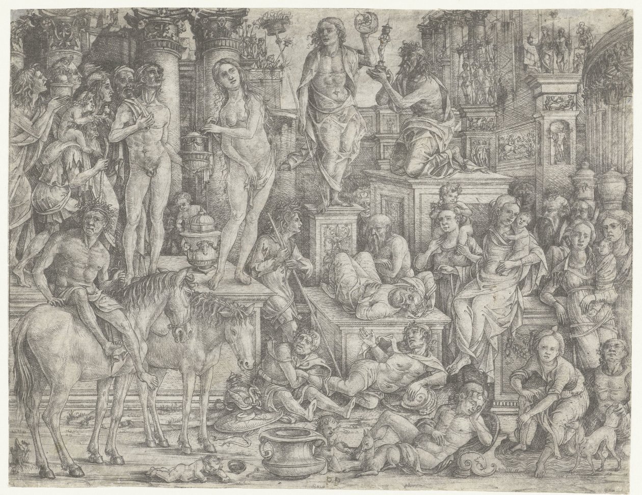 Allegorie op de triomf van de maan (Luna) door Monogrammist PP (graveur)