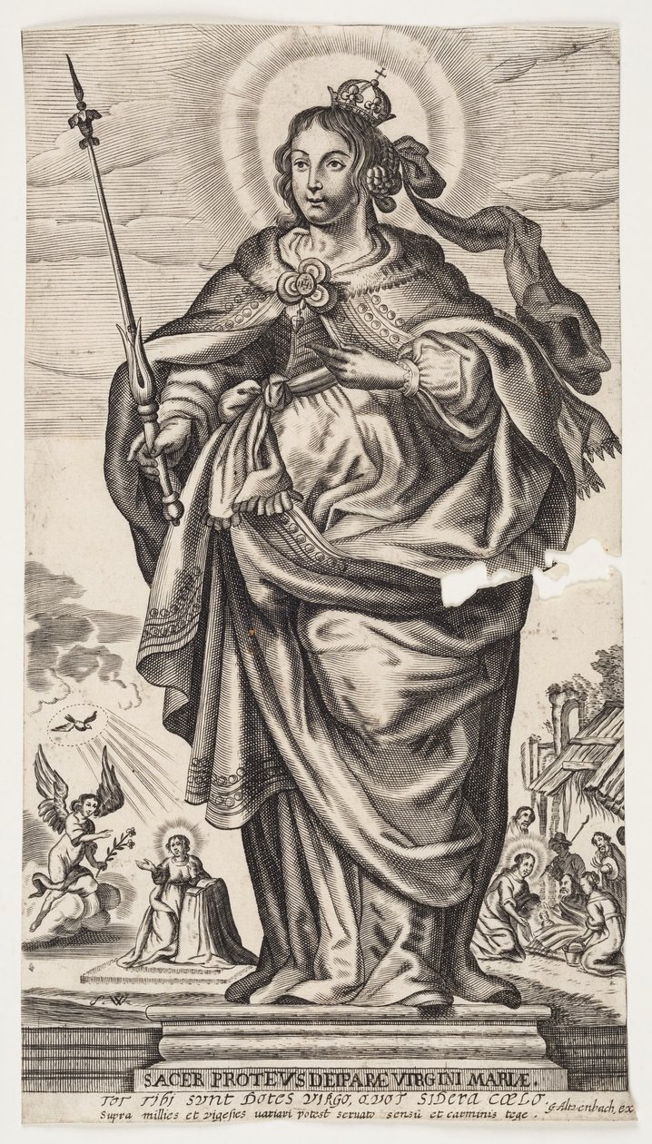 Maagd Maria met kroon en scepter door Monogrammist s.W.