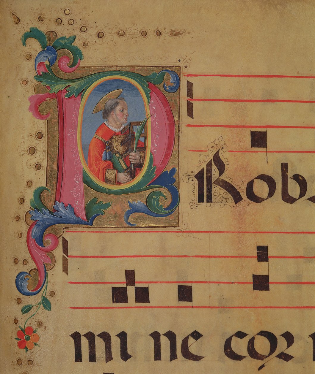 Ms 543 f.113r Versierde initiaal P met St. Laurentius, uit een psalter, ca.1515 door Monte di Giovanni del Fora