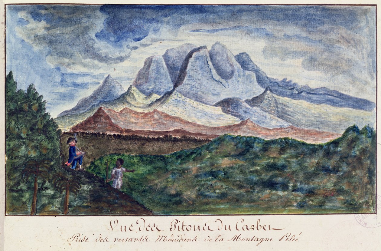 Gezicht op de Pitons du Carbet vanaf de Mont Pelée, Martinique, ca. 1815 door Moreau de Jones