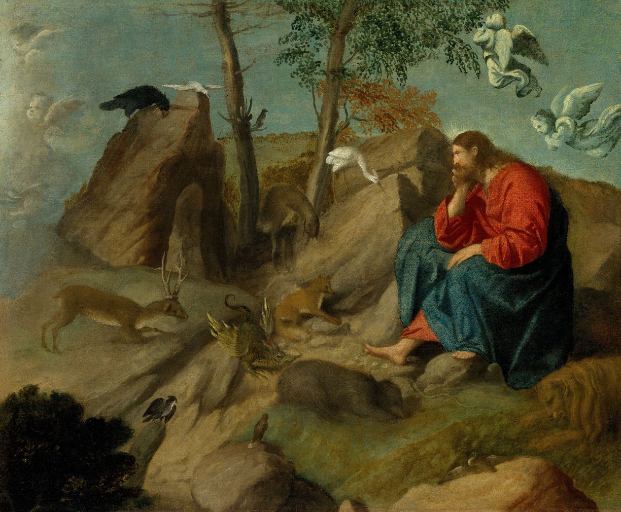 Christus in de wildernis door Moretto da Brescia