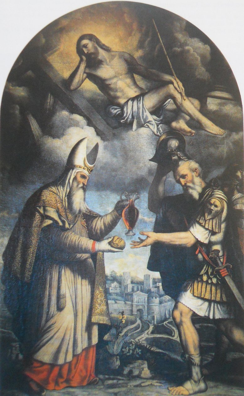 Melchisedek biedt brood en wijn aan de aartsvader Abraham aan door Moretto da Brescia