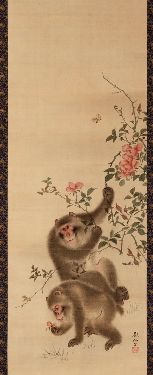Apen en rozen door Mori Sosen