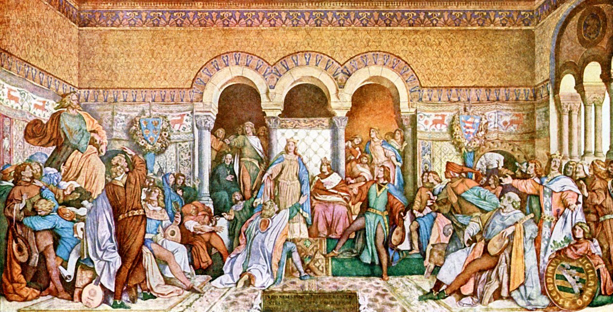 De Zangerswedstrijd op het Wartburg Kasteel door Moritz Ludwig von Schwind