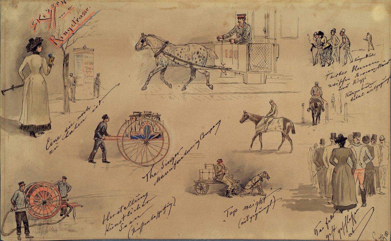 Weense typen 1883 (schetsen van de Ringstraße) door Moritz Ledeli