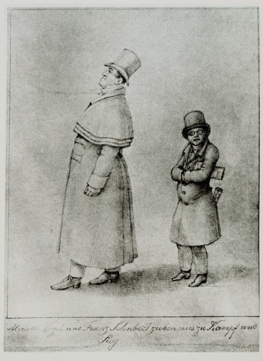Johann Michael Vogl en Franz Schubert marcheren naar de strijd en de overwinning ... (gravure) door Moritz Ludwig von Schwind