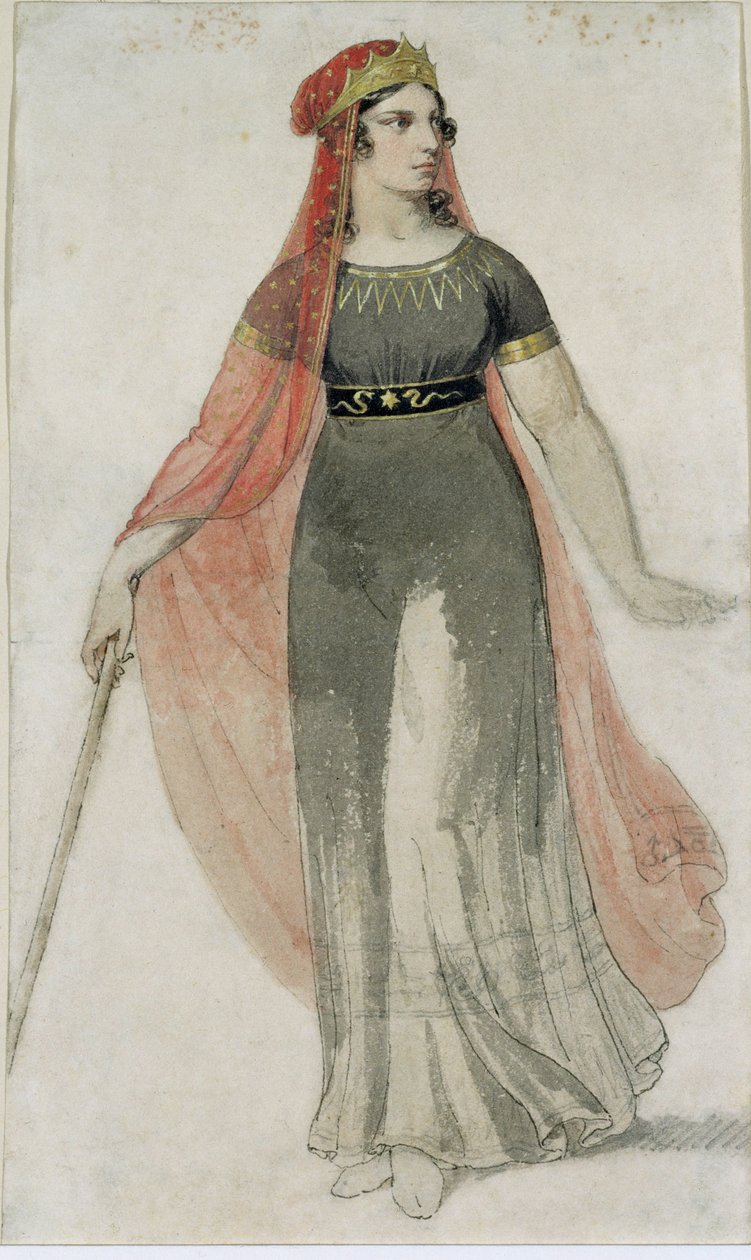 Kostuumontwerp voor Medea, heldin uit een van de toneelstukken van Franz Grillparzer ... door Moritz Michael Daffinger