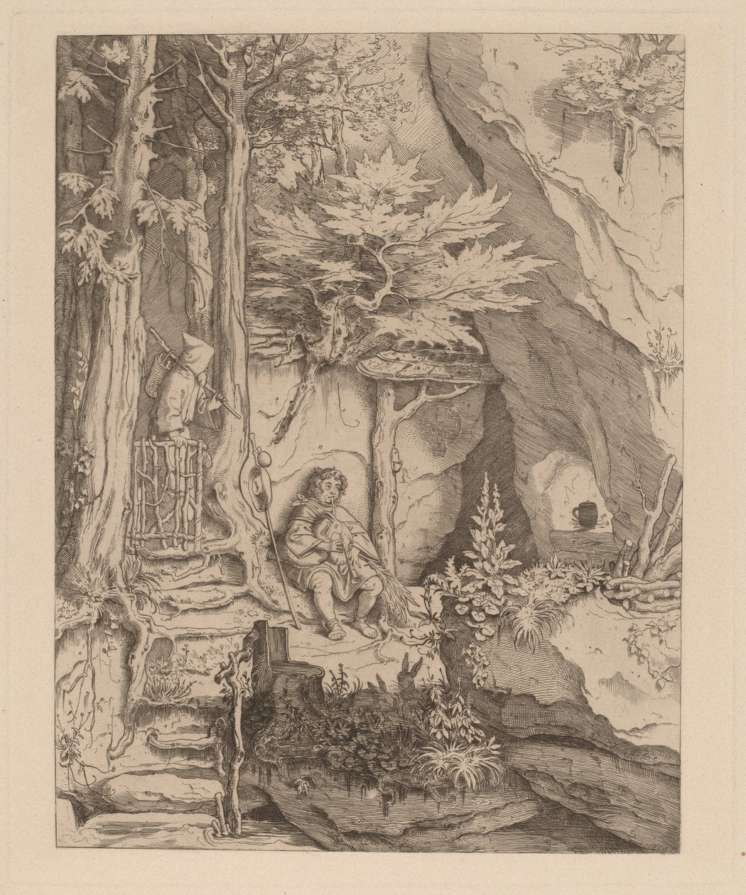 Een monnik met een doedelzakspeler door Moritz Ludwig von Schwind