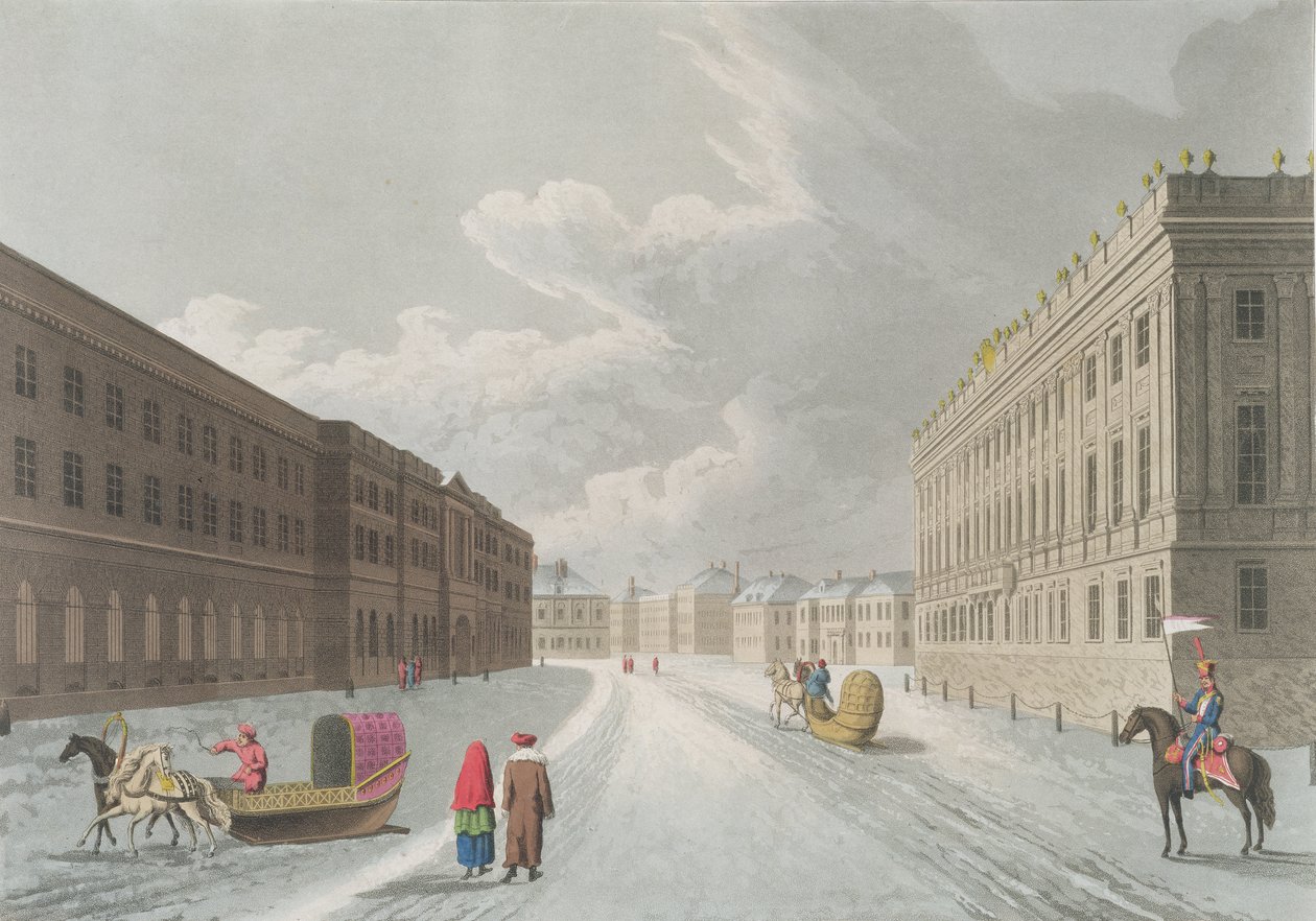 Uitzicht op het Marmeren Paleis in de Grand Millione, St. Petersburg (illustratie voor februari uit 
