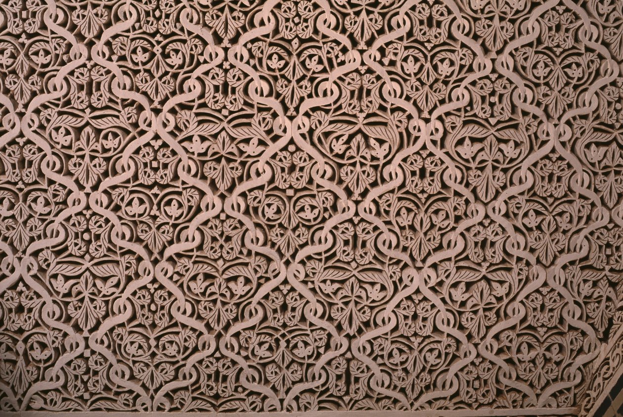 Kasbah van Thamiel glaoui, stucwerk, detail (keramiek) door Moroccan School