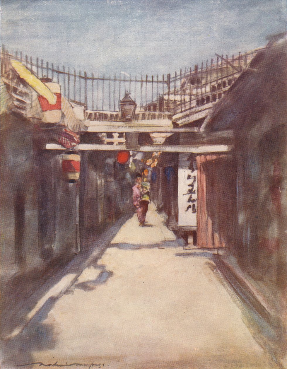 De straat met de galerij door Mortimer L Menpes