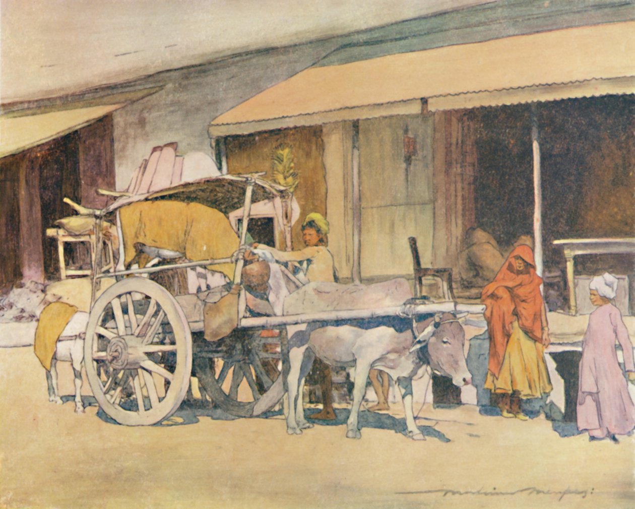 Een Ossenkar, Ajmere, 1905 door Mortimer Ludington Menpes