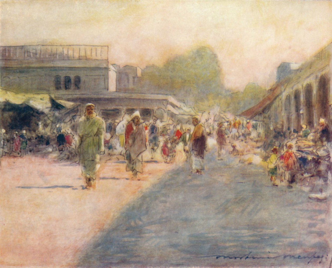 Een straat in Peshawur, 1905 door Mortimer Ludington Menpes