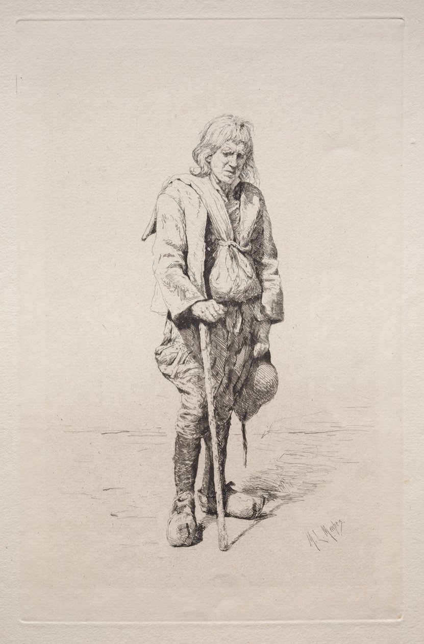 Man met wandelstok door Mortimer Menpes