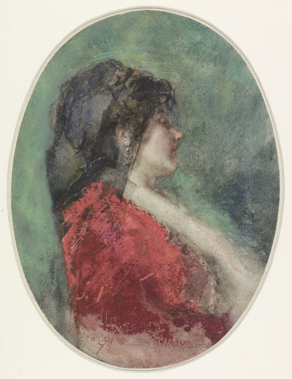 Portret van een jonge vrouw in profiel door Mosè di Giosuè Bianchi