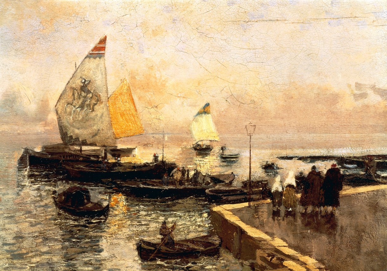 Kolenboten in Chioggia, door Mose Bianchi door Mose Bianchi