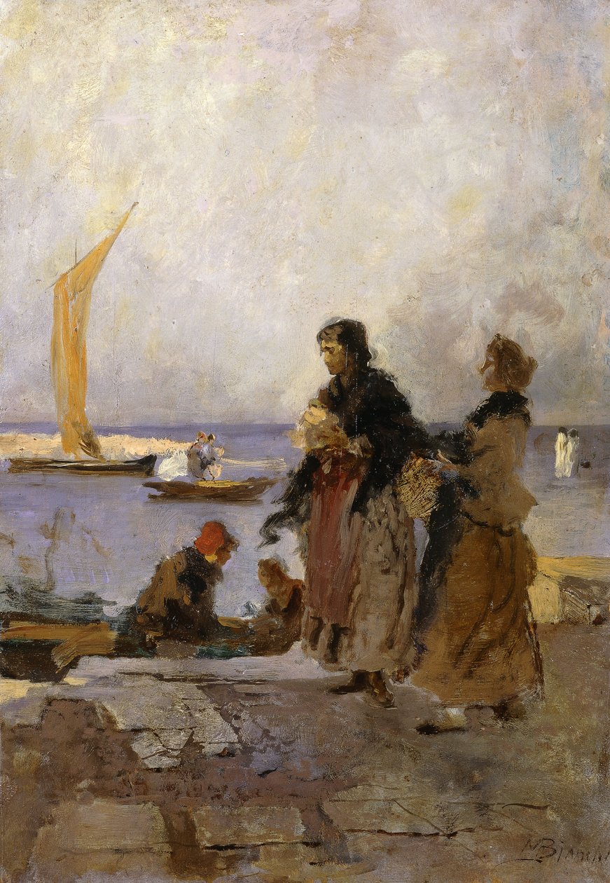 Aan de Kade in Chioggia; Sul molo di Chioggia door Mose Bianchi