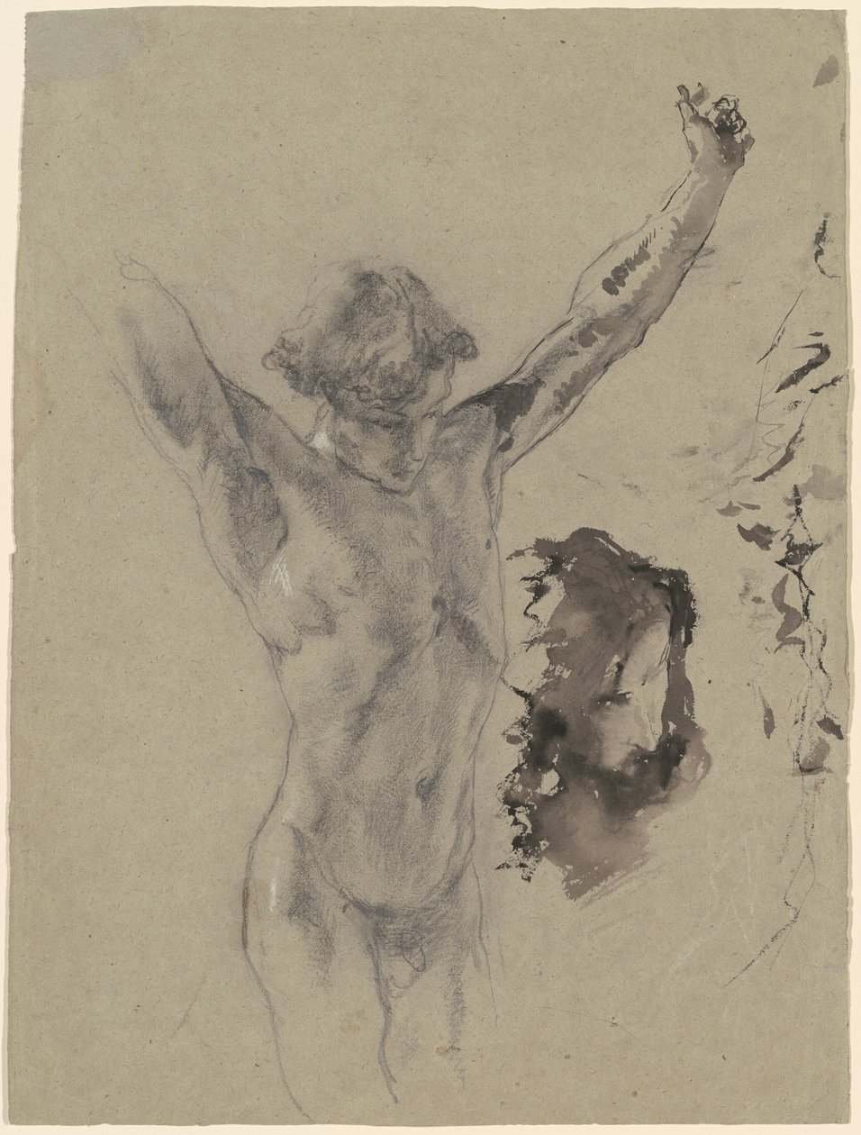 Studie van de Figuur en Hoofd van Christus in "Christus aan het Kruis en Maria Magdalena" door Mose Bianchi