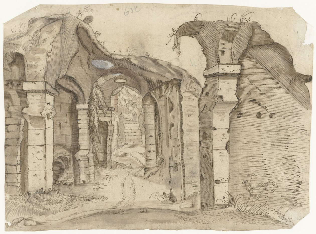 Paadje door het Colosseum, Rome door Moses ter Borch (manner of)