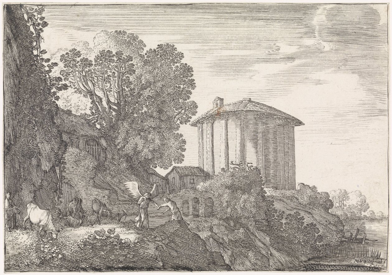 Landschap met de tempel van Vesta door Moyses van Wtenbrouck