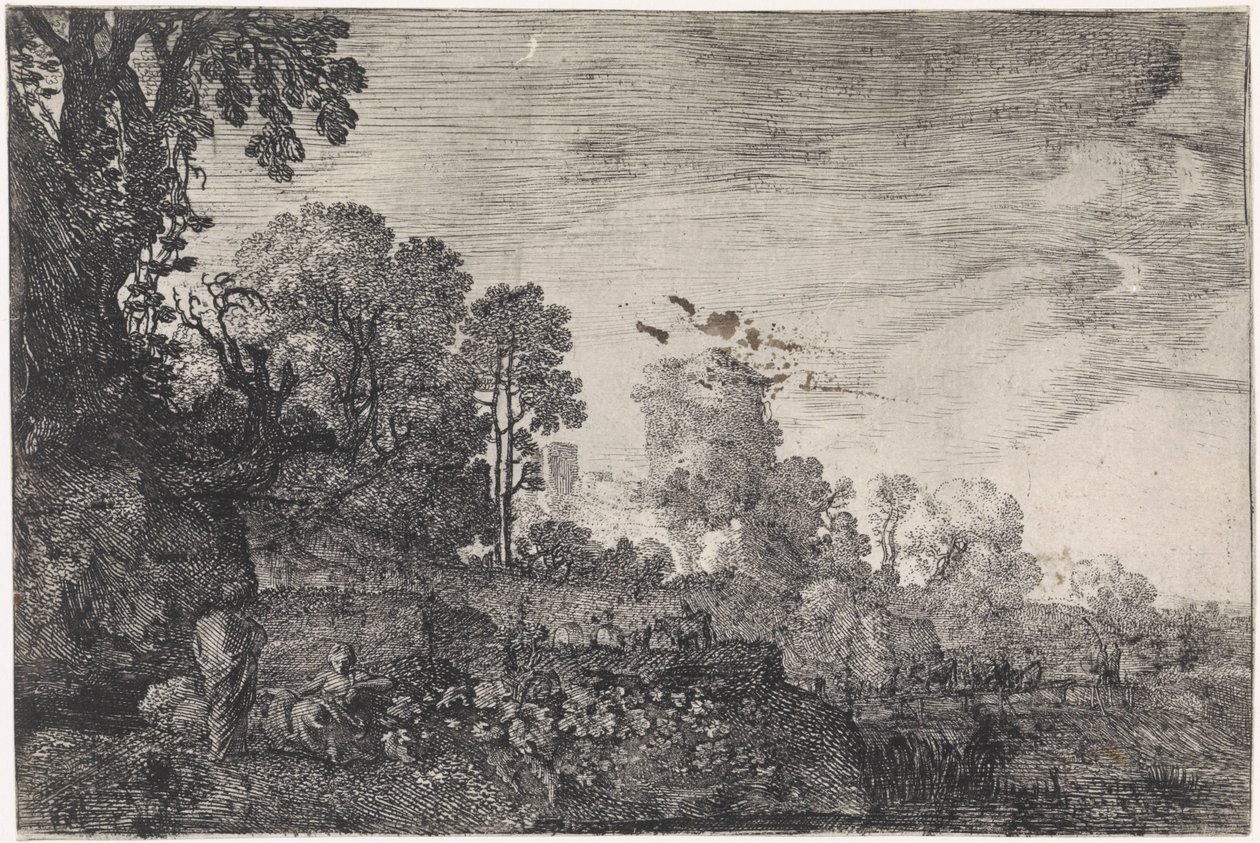 Landschap met een kudde op een brug door Moyses van Wtenbrouck