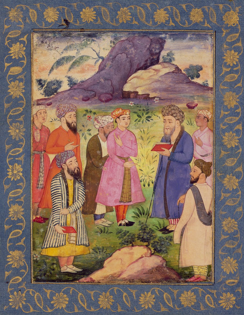 Een edele jongeling met bedienden in een landschap, uit het Grote Clive Album door Mughal School