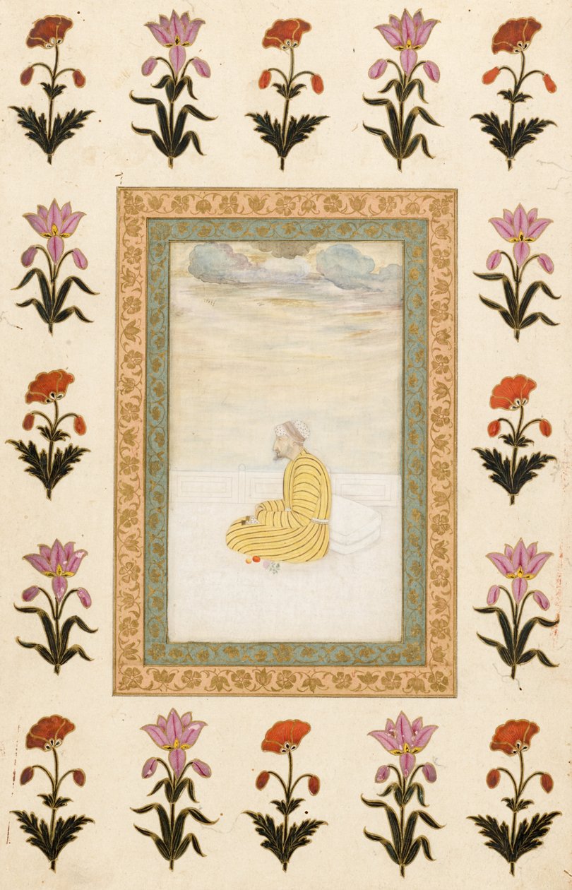 Contemplatieve man zittend op een terras, 1674-1675 door Mughal School