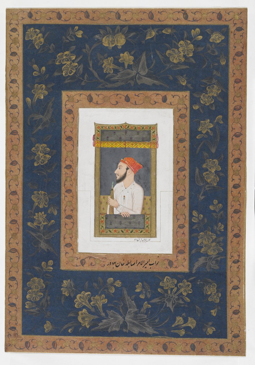 Nawab Amir al-Umara Zabita Khan, los albumfolio met schilderij, ca. 1770 door Mughal School