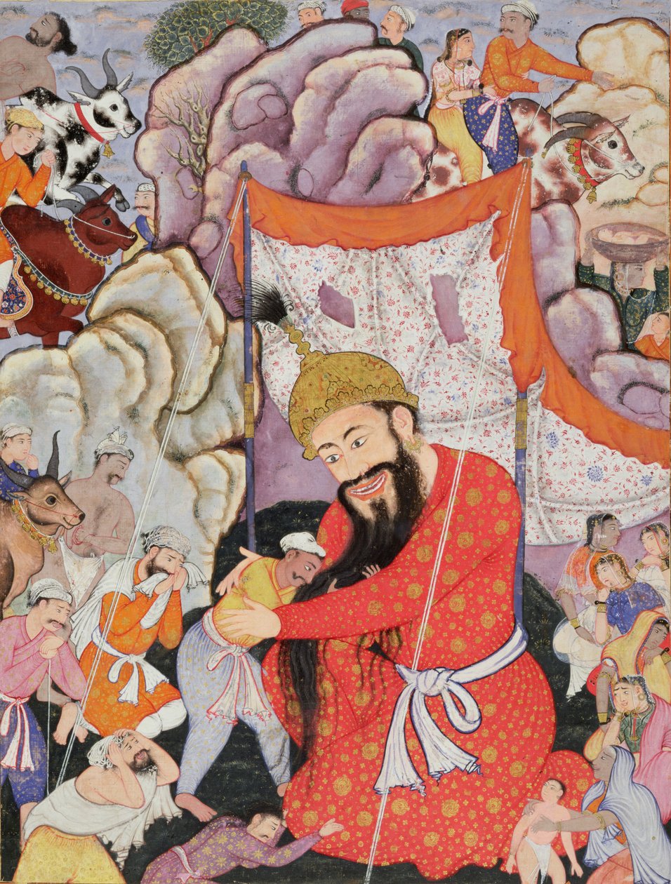 Zumurrud Shah Bereikt de Voet van een Grote Berg en wordt Vergezeld door Raim Bloed-Drinker en Yaqut Schitterend, 1557-72 door Mughal School
