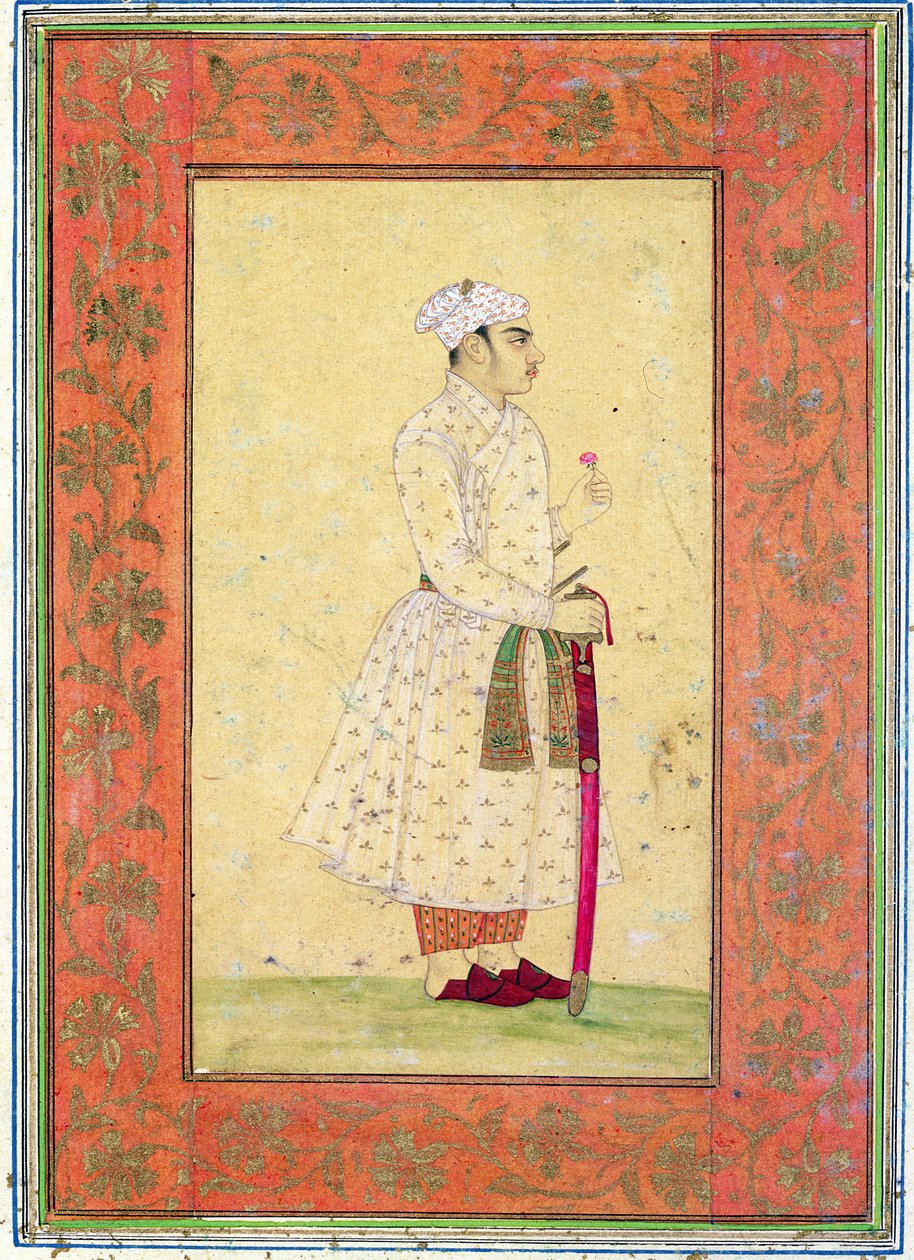 Een jonge edelman van het Mughal hof, uit het Large Clive Album door Mughal School