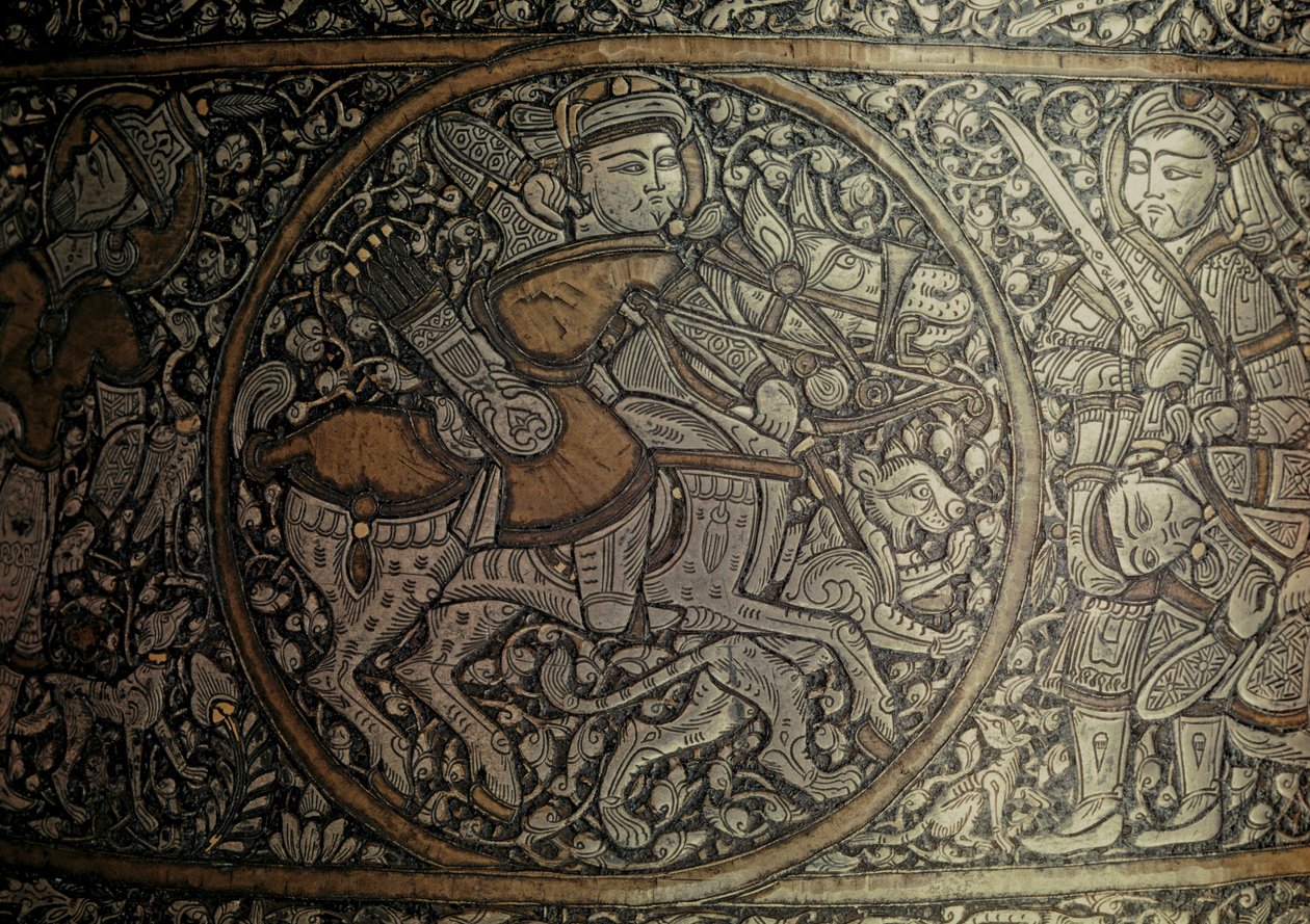 MAMLUK KERK: Syrische kunst. Detail van een bassin genaamd "Doopkapel van St. Louis"... door Muhammed Ibn Al Zayn