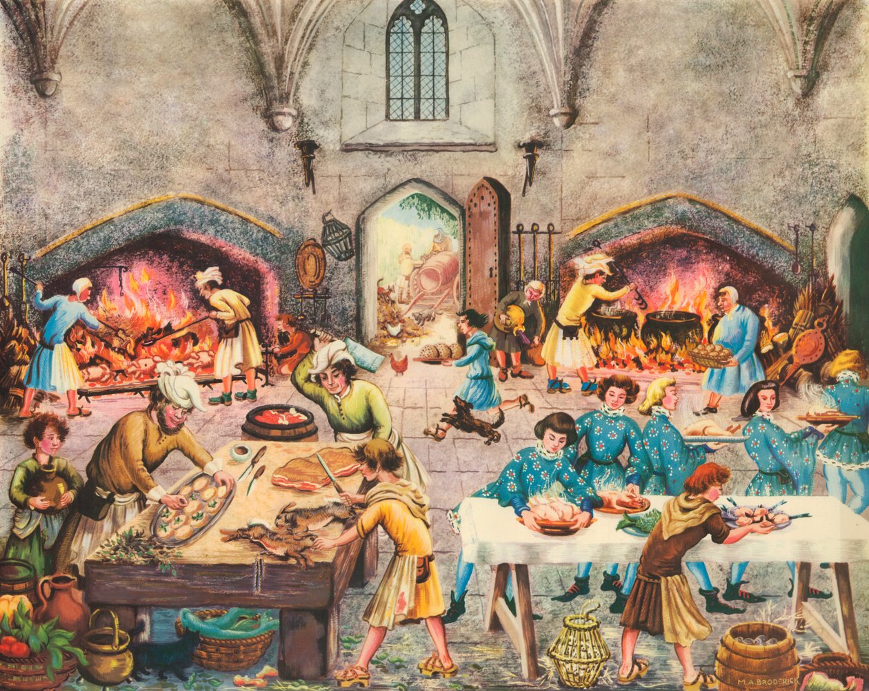 Keuken (kleurenlitho) door Muriel Broderick