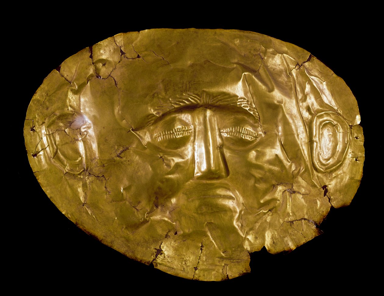 Myceense kunst: gouden masker. Van de site van Mycene. 16e eeuw v.Chr. Athene, nationaal archeologisch museum door Mycenaean