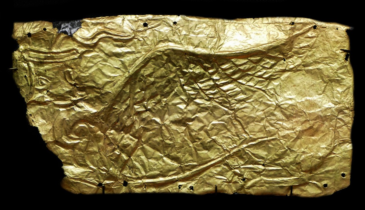 Bladgouden bedekking voor glazen vaasvormige plaquette door Mycenaean
